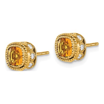 14K Yellow Gold 0.19 ct tw 4.5mm Citrine & Diamond Cushion Stud Earrings – view 2