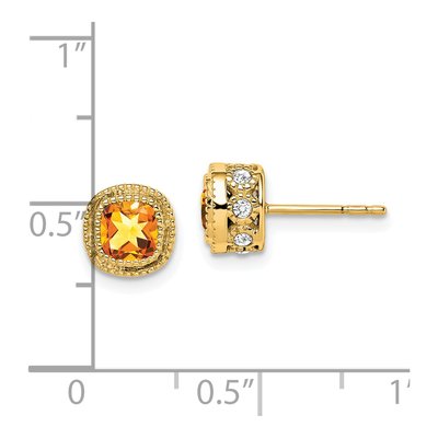 14K Yellow Gold 0.19 ct tw 4.5mm Citrine & Diamond Cushion Stud Earrings – view 4