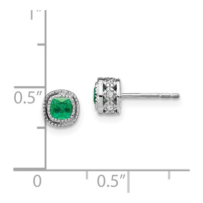 10K White Gold 1/10 ct tw 3.4mm Cushion Emerald & Diamond Stud Earrings – view 5