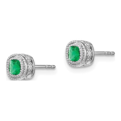 14K White Gold 1/10 ct tw 3.4mm Emerald & Diamond Cushion Stud Earrings – view 2