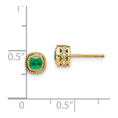 14K Yellow Gold 1/10 ct tw 3.4mm Cushion Emerald & Diamond Button Stud Earrings – view 4