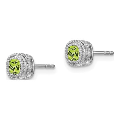 14K White Gold 0.19 ct tw 4.5mm Cushion Peridot & Diamond Stud Earrings – view 2