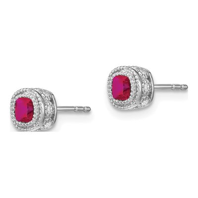 10K White Gold 1/10 ct tw 3.4mm Ruby & Diamond Cushion Stud Earrings – view 2