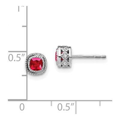 10K White Gold 1/10 ct tw 3.4mm Ruby & Diamond Cushion Stud Earrings – view 4