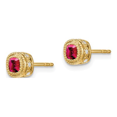 10K Yellow Gold 1/10 ct tw 3.4mm Cushion Ruby & Diamond Button Stud Earrings – view 3
