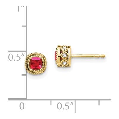 10K Yellow Gold 1/10 ct tw 3.4mm Cushion Ruby & Diamond Button Stud Earrings – view 5