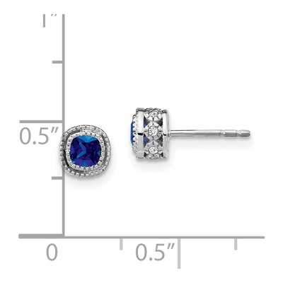 10K White Gold 1/10 ct tw 3.4mm Cushion Sapphire & Diamond Stud Earrings – view 5