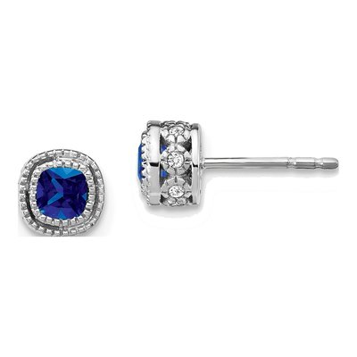 10K White Gold 1/10 ct tw 3.4mm Cushion Sapphire & Diamond Stud Earrings