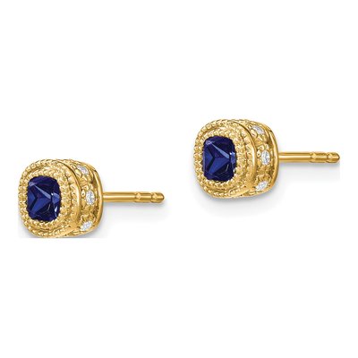 14K Yellow Gold 1/10 ct tw 3.4mm Cushion Sapphire & Diamond Stud Earrings – view 2