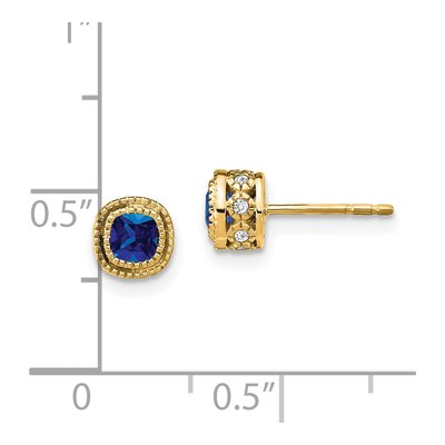 14K Yellow Gold 1/10 ct tw 3.4mm Cushion Sapphire & Diamond Stud Earrings – view 4