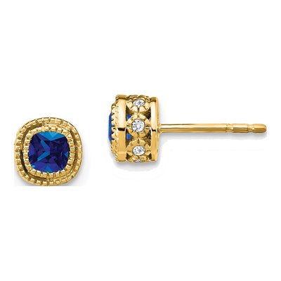 14K Yellow Gold 1/10 ct tw 3.4mm Cushion Sapphire & Diamond Stud Earrings