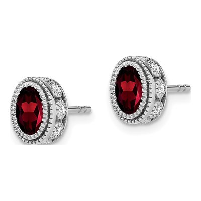 14K White Gold 0.19 ct tw Garnet & Diamond Oval Stud Earrings – view 2