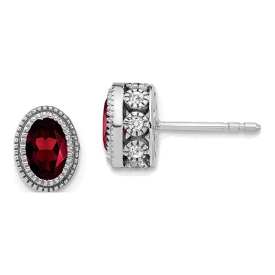 14K White Gold 0.19 ct tw Garnet & Diamond Oval Stud Earrings