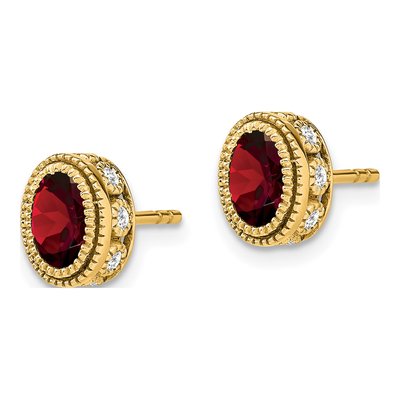 14K Yellow Gold 0.19 ct tw Oval Garnet & Diamond Stud Earrings – view 2