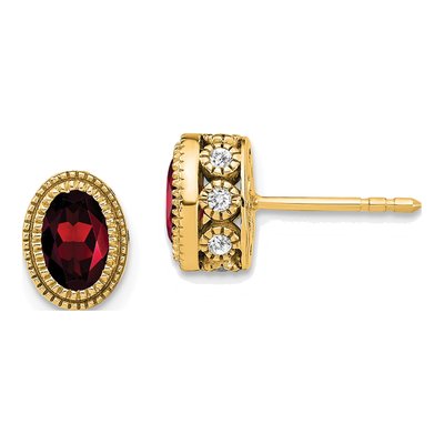 14K Yellow Gold 0.19 ct tw Oval Garnet & Diamond Stud Earrings