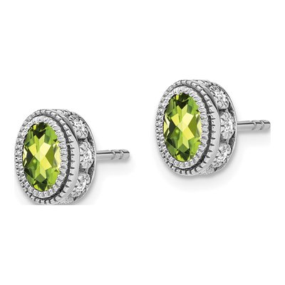 14K White Gold 0.19 ct tw Peridot & Diamond Oval Stud Earrings – view 2