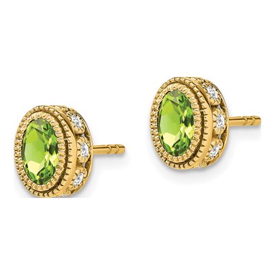 14K Yellow Gold 0.19 ct tw Oval Peridot & Diamond Stud Earrings – view 2