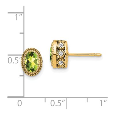 14K Yellow Gold 0.19 ct tw Oval Peridot & Diamond Stud Earrings – view 4