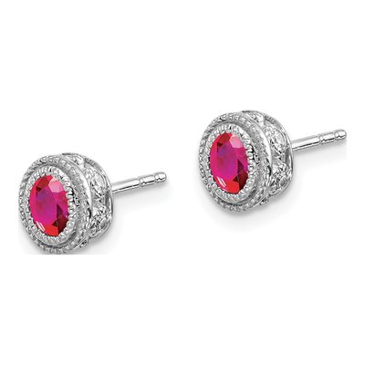 14K White Gold 1/8 ct tw Oval Ruby & Diamond Stud Earrings – view 2