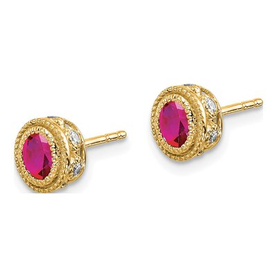 14K Yellow Gold 1/8 ct tw Ruby & Diamond Oval Stud Earrings – view 2