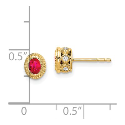 14K Yellow Gold 1/8 ct tw Ruby & Diamond Oval Stud Earrings – view 4