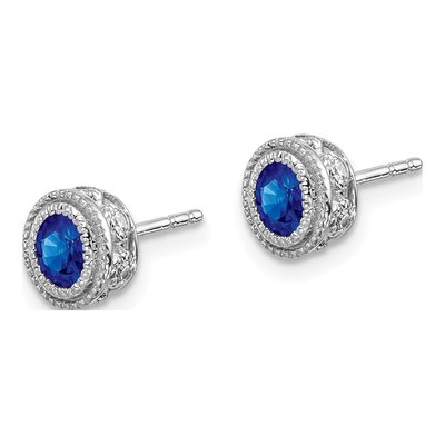 14K White Gold 1/8 ct tw Oval Sapphire & Diamond Stud Earrings – view 2
