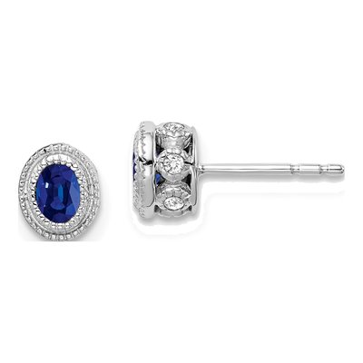 14K White Gold 1/8 ct tw Oval Sapphire & Diamond Stud Earrings
