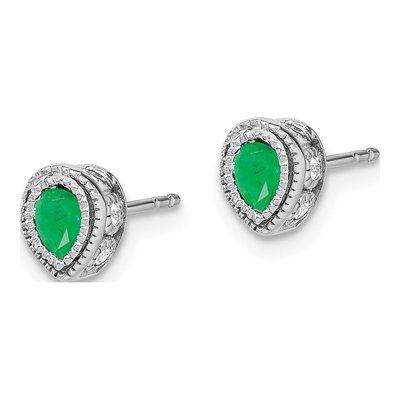 14K White Gold 1/7 ct tw Emerald & Diamond Pear Stud Earrings – view 2