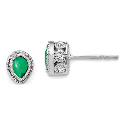 14K White Gold 1/7 ct tw Emerald & Diamond Pear Stud Earrings
