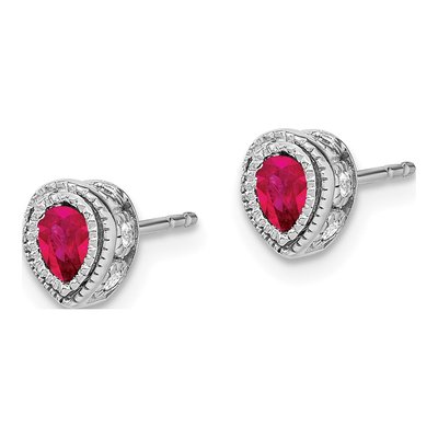 14K White Gold 1/7 ct tw Ruby & Diamond Pear Stud Earrings – view 2