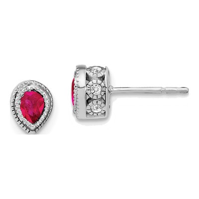 14K White Gold 1/7 ct tw Ruby & Diamond Pear Stud Earrings