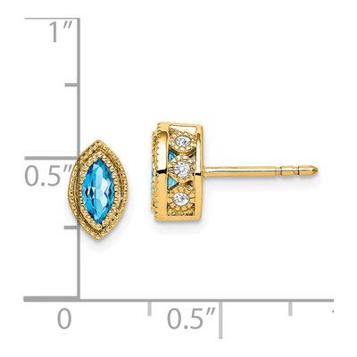 14K Yellow Gold 1/7 ct tw Swiss Blue Topaz & Diamond Marquise Stud Earrings – view 2