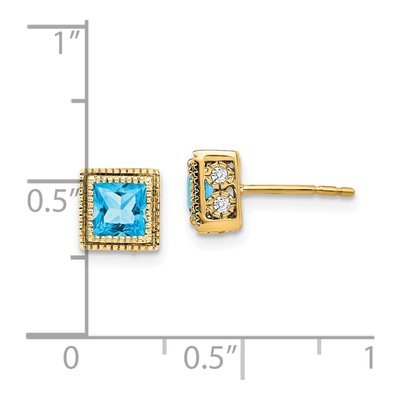 14K Yellow Gold 0.16 ct tw 4.5mm Princess Swiss Blue Topaz & Diamond Stud Earrings – view 2
