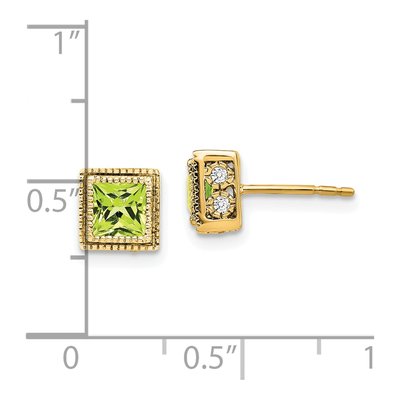 14K Yellow Gold 0.16 ct tw 4.5mm Princess Peridot & Diamond Square Stud Earrings – view 2