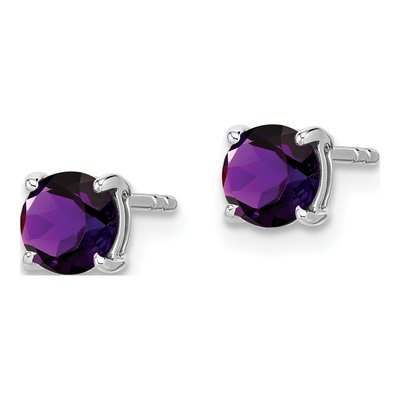14K White Gold 5mm Round Amethyst Stud Earrings – view 2