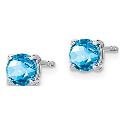 14K White Gold 5mm Round Swiss Blue Topaz Stud Earrings – view 2