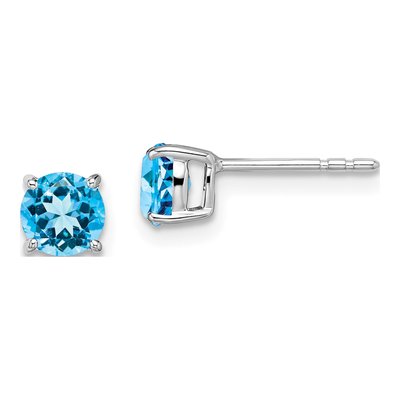 14K White Gold 5mm Round Swiss Blue Topaz Stud Earrings
