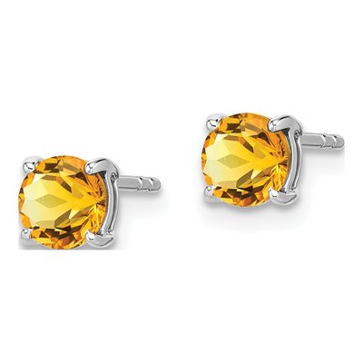 14K White Gold 5mm Citrine Round Stud Earrings – view 2