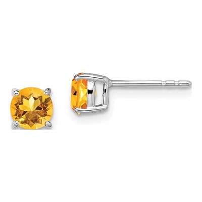 14K White Gold 5mm Citrine Round Stud Earrings