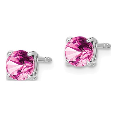14K White Gold Lab-Created Pink Sapphire Stud Earrings – view 2
