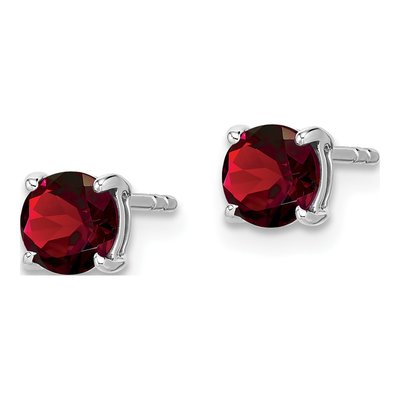 14K White Gold 5mm Garnet Round Stud Earrings – view 2