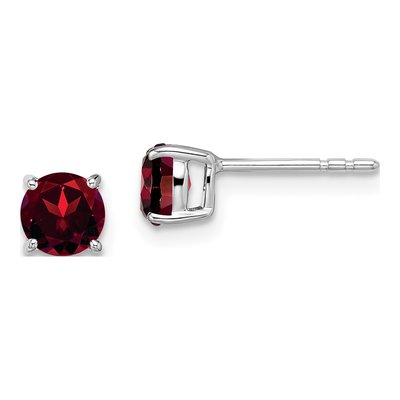 14K White Gold 5mm Garnet Round Stud Earrings