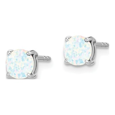 14K White Gold 5mm Round Lab-Created Opal Stud Earrings – view 2