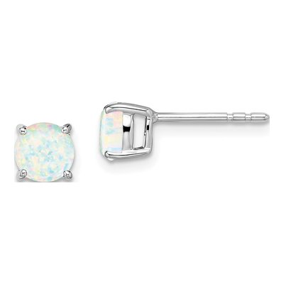14K White Gold 5mm Round Lab-Created Opal Stud Earrings