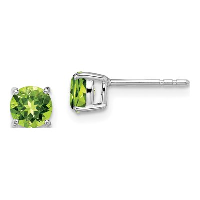 14K White Gold 5mm Peridot Round Stud Earrings