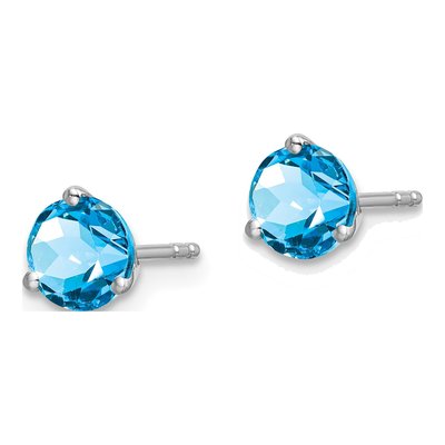 14K White Gold 5mm Round Swiss Blue Topaz Martini Stud Earrings – view 2