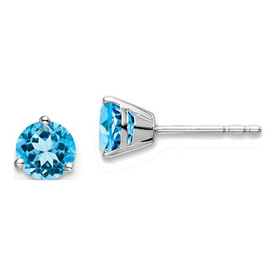 14K White Gold 5mm Round Swiss Blue Topaz Martini Stud Earrings