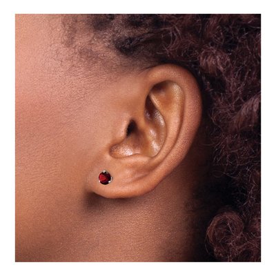 14K White Gold 5mm Round Garnet Martini Stud Earrings – view 3