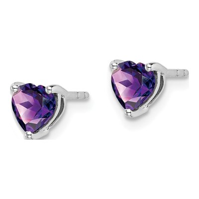 14K White Gold 5mm Amethyst Heart Stud Earrings – view 2