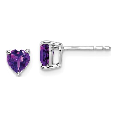 14K White Gold 5mm Amethyst Heart Stud Earrings